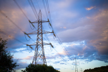 Electricity pylon and power lines