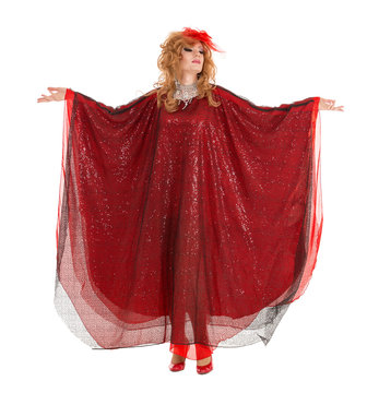 Portrait Drag Queen in Woman Red Dress Performing