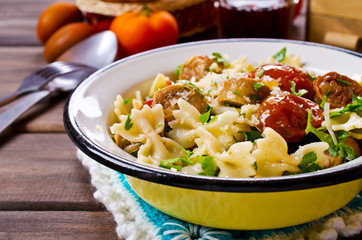 Farfalle pasta with sausage
