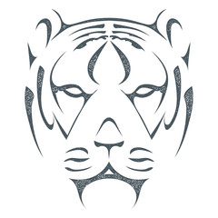 Sketch black silhouette of tiger head isolated on white backgrou