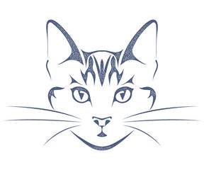 Sketch black silhouette of a cat head isolated on white backgrou
