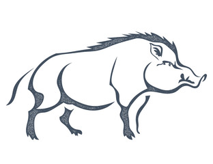 Sketch grunge wild boar in the profile.Stock vector illustration