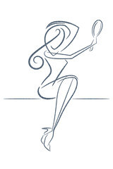 Sketch silhouette of a girl that admires the reflection in the m