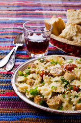 Farfalle pasta with sausage