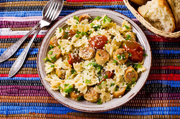 Farfalle pasta with sausage