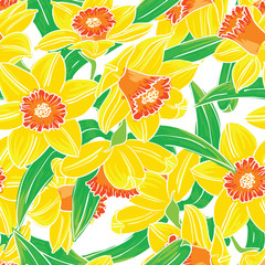 Vector seamless pattern with colorful narcissus flowers