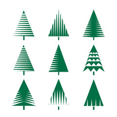 Set of Green Christmas Tree. Vector Illustration and Icons