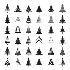 Set of Black Christmas Tree. Vector Illustrations.