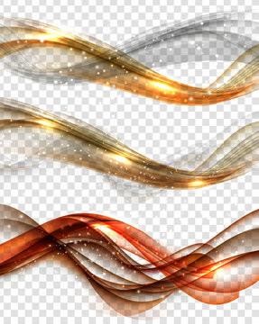 Abstract Golden Wave Set on Transparent Background. Vector Illus