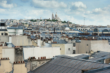 Paris View on rooftops and The Basilica of the Sacred Heart of Paris. Panoramic Paris view. France