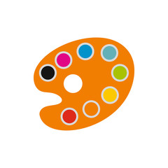 Orange art palette with paints icon in flat style on a white background