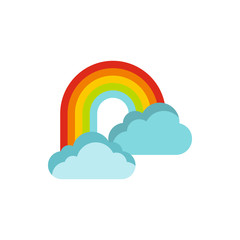 Rainbow in clouds icon in flat style on a white background