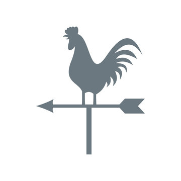 White weather vane with cock icon in flat style on a white background