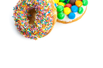 various donuts on white background