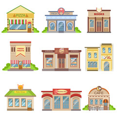 Fototapeta premium Commercial Buildings Exterior Design Set Of Stickers