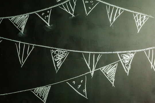 Chalkboard background with drawing bunting flags