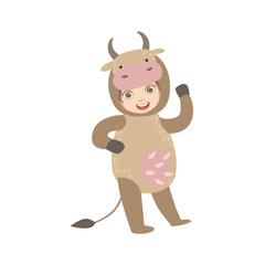 Boy Wearing Cow Animal Costume