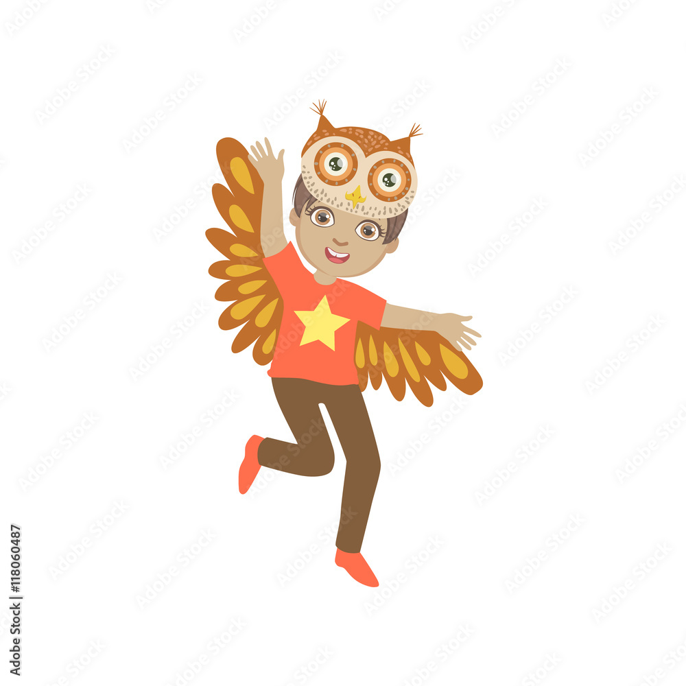 Sticker Boy Wearing Owl Animal Costume