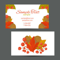 Business card with autumn background leaf vector illustration