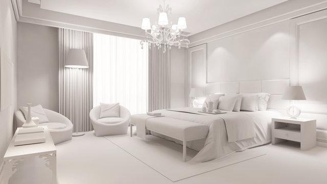 Schlafzimmer mit Bett in weiß