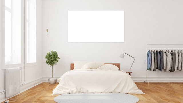 Weiße leere Leinwand über Bett