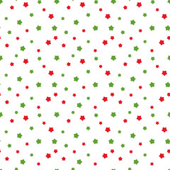 Vector seamless pattern for web design, prints etc. Modern stylish texture. Repeating background with stars in traditional Christmas colors can be used  paper or fabric print. Children theme