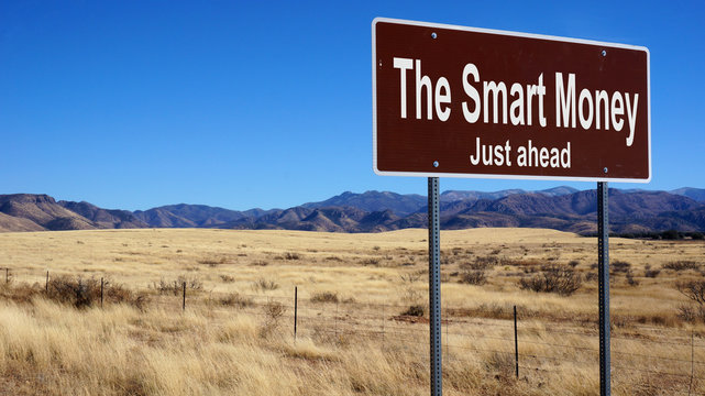 The Smart Money brown road sign
