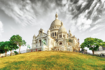 Sacre-Coeur Basilica (Basilica of the Sacred Heart) in Paris, France. Art post production.