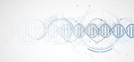 dna and medical and technology background. futuristic molecule structure presentation - obrazy, fototapety, plakaty