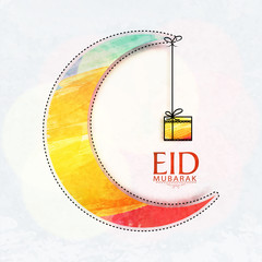 Greeting Card with Colourful Moon for Eid.