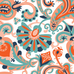 Fototapeta na wymiar Paisley Pattern. Hand drawn seamlessly repeating ornamental wallpaper or textile pattern with Paisley motives in vector format. 