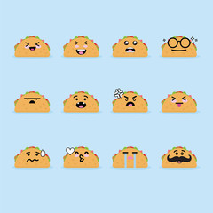 Smile emoji emoticon face in taco with a lot of variation