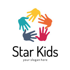 Children logo template. Vector illustration. Star kids. Kids place