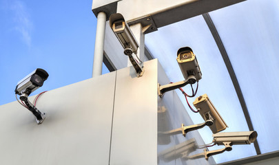 Security cameras on the wall