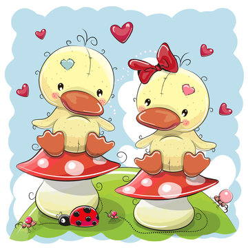 Two Cute Cartoon Ducks