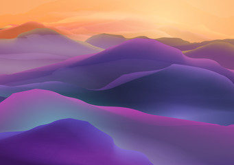 Fototapeta na wymiar Sunset or Dawn Over the Mountains Landscape - Vector Illustration