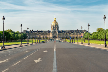 Paris street view and Invalides museum of Paris in France