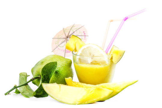 mango smoothie isolated on white