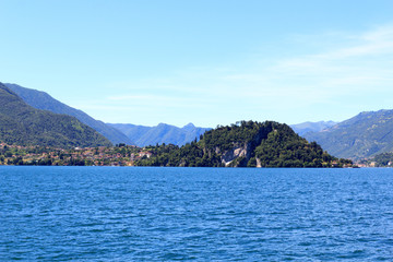 Fototapeta premium View towards lakeside city Bellagio at Lake Como with mountains in Lombardy, Italy