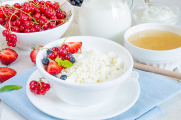 Fresh cottage cheese with berries for breakfast