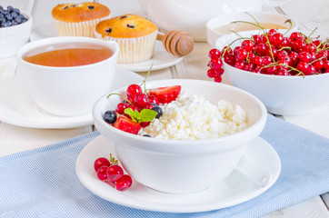 Fresh cottage cheese with berries for breakfast