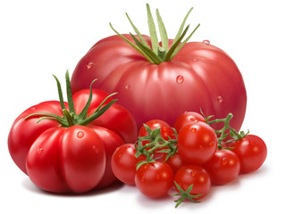 Heirloom ribbed tomatoes, three cultivars, paths