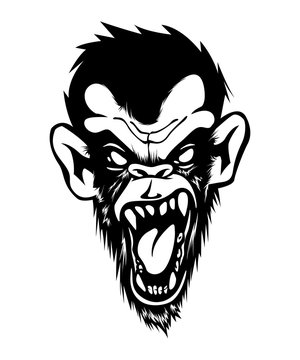 Mad Angry Bad Chimp Ape Monkey Gorila Ink Black White