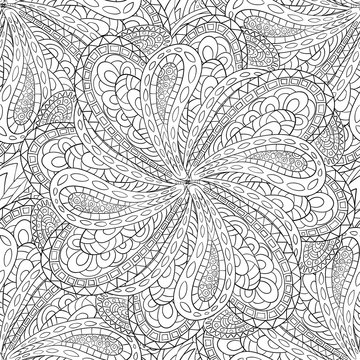 Seamless pattern of hand-drawn mandalas. Vector graphics. Monochrome range. Pattern for coloring book.