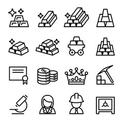 Gold icon set in thin line style