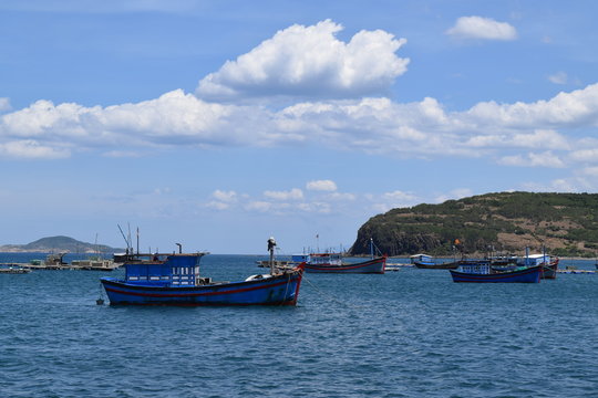 traditional fishing boats in the sea of Vietnam