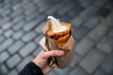 Fresh Appetizing Trdlo or Trdelnik - Traditional National Czech