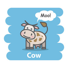 Cow vector illustration on isolated background.Cute Cartoon cow farm animal character speak Moo on a speech bubble.From the series what the say animals