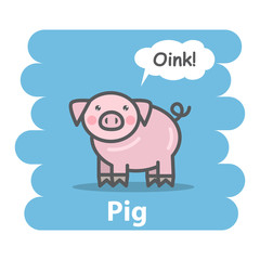 Cute pig vector illustration on isolated background.Cartoon pig farm animal character speak Oink on a speech bubble