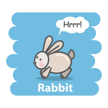 Cute rabbit vector illustration on isolated background.Cartoon rabbit farm animal speak Hrrr on a speech bubble.From the series what the say animals
